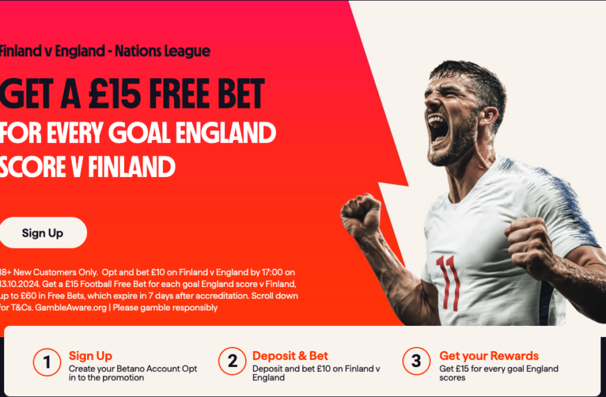 Betano Welcome Offer: Get A £15 Free Bet For Every Goal England Score vs Finland